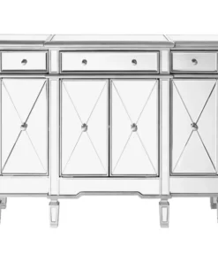 Elegant Decor 3 Drawer 4 Door Cabinet 48 .In. X 14 In. X 36 In. In Silver Clear