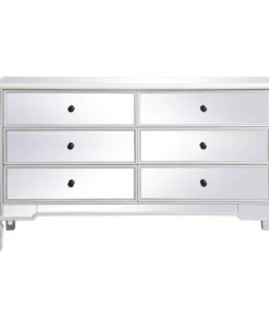 Elegant Decor 60 Inch Mirrored 6 Drawer Chest In Antique White
