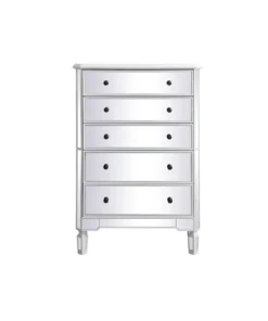 Elegant Decor 33 Inch Mirrored 5 Drawer Chest In Antique White