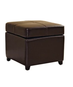 Baxton Studio Dark Brown Full Leather Storage Cube Ottoman