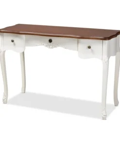 Baxton Studio Sophie White and Brown Finished Large 3-Drawer Wood Console Table