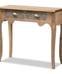 Baxton Studio Clarice Brown Finished Wood and Metal 2-Drawer Console Table