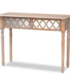 Baxton Studio Celia White-Washed Wood and Mirror 2-Drawer Quatrefoil Console Table