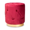 Baxton Studio Gaia Red Velvet Upholstered Gold Finished Button Tufted Ottoman