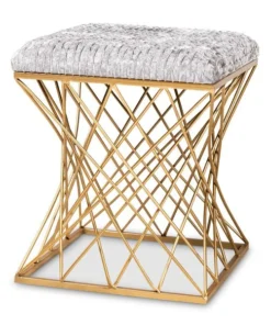 Baxton Studio Fiore Grey Crushed Velvet Upholstered Gold Finished Ottoman