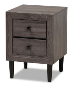 Baxton Studio Feyan Mid-Century Grey Finished 2-Drawer Wood Nightstand