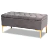 Baxton Studio Valere Grey Velvet Upholstered Gold Finished Tufted Storage Ottoman