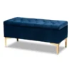 Baxton Studio Valere Blue Velvet Upholstered Gold Finished Tufted Storage Ottoman