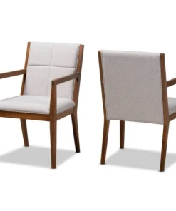 Baxton Studio Theresa Beige Upholstered and Walnut Wood 2-PC Living Room Chair Set