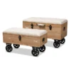 Baxton Studio Finlay Beige Upholstered Wood and Black Metal 2-PC Storage Ottoman Set