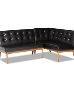 Baxton Studio Arvid Brown Upholstered 2-Piece Wood Dining Corner Sofa Bench