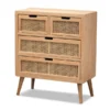 Baxton Studio Alina Mid-Century Oak Finished Wood and Rattan 4-Drawer Accent Chest