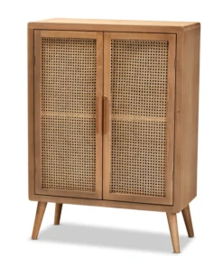 Baxton Studio Alina Oak Finished Wood and Rattan 2-Door Accent Storage Cabinet