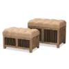 Baxton Studio Clement Beige Upholstered Oak Wood 2-Piece Storage Trunk Ottoman Set