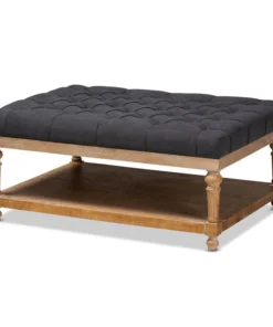 Baxton Studio Lindsey Charcoal Upholstered and Greywashed Wood Cocktail Ottoman