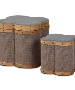 Baxton Studio Marilyn Grey and Brown Upholstered 2-Piece Storage Ottoman Set