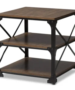 Baxton Studio Milo Antique Bronze Metal and Distressed Wood End Table