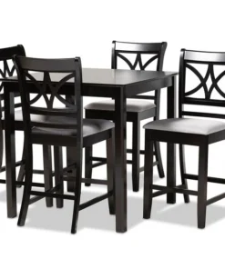 Baxton Studio Chandler Grey Upholstered and Espresso Wood 5-Piece Pub Dining Set