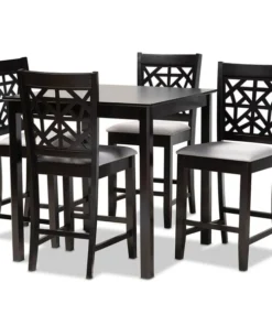 Baxton Studio Devon Grey Upholstered and Espresso Wood 5-Piece Pub Dining Set