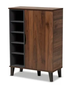 Baxton Studio Idina Walnut Brown and Grey Finished Wood 1-Door Shoe Cabinet