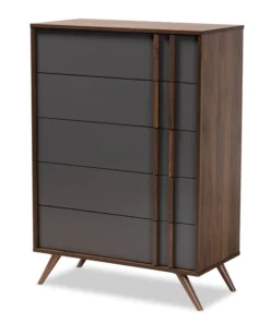 Baxton Studio Naoki Two-Tone Grey and Walnut Finished Wood 5-Drawer Bedroom Chest