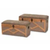 Baxton Studio Kala Brown Upholstered and Walnut Wood 2-Piece Storage Trunk Set