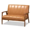 Baxton Studio Nikko Mid-century Modern Tan Faux Leather and Walnut Brown finished Wood Loveseat