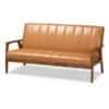 Baxton Studio Nikko Mid-century Modern Tan Faux Leather and Walnut Brown finished Wood Sofa