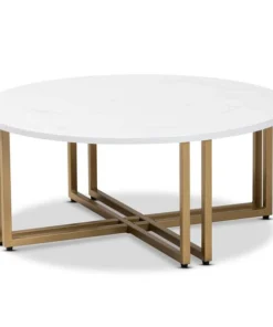 Baxton Studio Maeve Gold Finished Metal Coffee Table With Faux Marble Tabletop