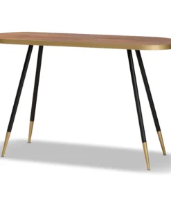 Baxton Studio Lauro Walnut Wood Finished and Gold and Black Metal Console Table