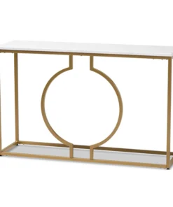Baxton Studio Caldwell Gold Finished Metal Console Table With Faux Marble Tabletop