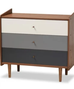 Baxton Studio Halden Mid-Century Modern Multicolor Walnut Brown and Grey Gradient Finished Wood 3-Drawer Chest