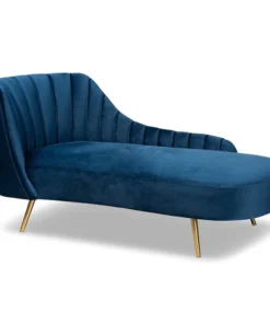 Baxton Studio Kailyn Glam and Luxe Navy Blue Velvet Fabric and Gold Finished Chaise