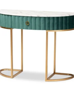 Baxton Studio Beale Velvet and Gold Finished 1-Drawer Console Table with Tabletop
