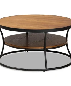 Baxton Studio Albany Walnut Wood and Black Finished Metal 1-Shelf Coffee Table