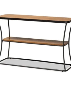 Baxton Studio Akram Walnut Wood and Black Finished Metal Console Table