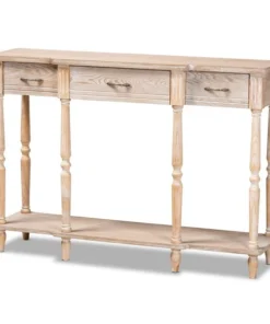 Baxton Studio Hallan Classic Whitewashed Oak Brown Finished Wood 3-Drawer Console Table