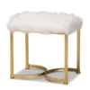 Baxton Studio Gwyn Glam and Luxe White Faux Fur and Gold Finished Metal Ottoman