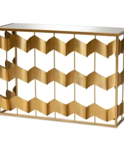 Baxton Studio Vega Glam and Luxe Gold Finished Metal and Mirrored Glass Geometric Console Table