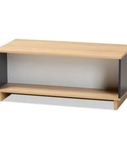 Baxton Studio Marigold Modern and Contemporary Multicolor Oak Brown and Grey Finished Wood Storage Coffee Table