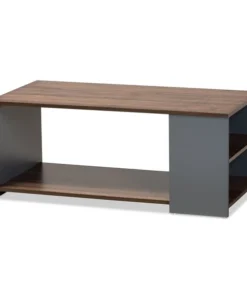 Baxton Studio Thornton Modern and Contemporary Two-Tone Walnut Brown and Grey Finished Wood Storage Coffee Table