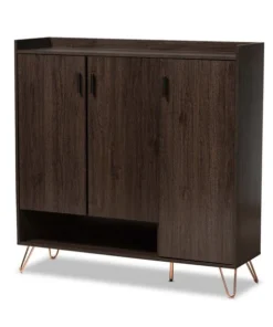 Baxton Studio Baldor Modern and Contemporary Dark Brown Finished Wood 3-Door Shoe Cabinet
