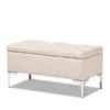 Baxton Studio Mabel Modern and Contemporary Transitional Beige Fabric and Silver Finished Metal Storage Ottoman
