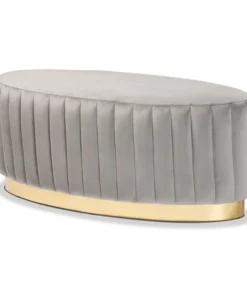Baxton Studio Kirana Glam and Luxe Grey Velvet Fabric and Gold PU Leather Ottoman