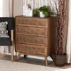 Baxton Studio Barrett Mid-Century Walnut Brown Finished Wood and Synthetic Rattan 4-Drawer Chest