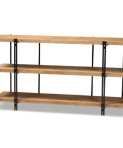 Baxton Studio Tarah Modern Natural Brown Finished Wood and Black Finished Metal Console Table