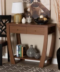 Baxton Studio Capote Modern and Contemporary Walnut Brown Finished Wood 2-Drawer Console Table