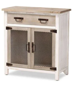 Baxton Studio Deacon Rustic Weathered Two-Tone White and Oak Brown Finished Wood 2-Door Storage Cabinet