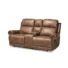 Baxton Studio Buckley Modern and Contemporary Light Brown Faux Leather 2-Seater Reclining Loveseat with Console