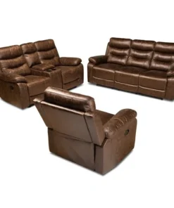 Baxton Studio Beasely Modern and Contemporary Distressed Brown Faux Leather 3-Piece Living Room Set